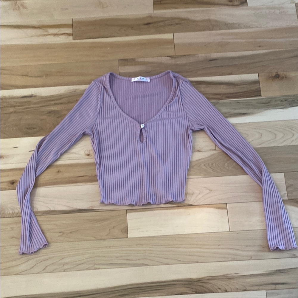 Blue Blush Purple Ribbed Long Sleeve Crop Top